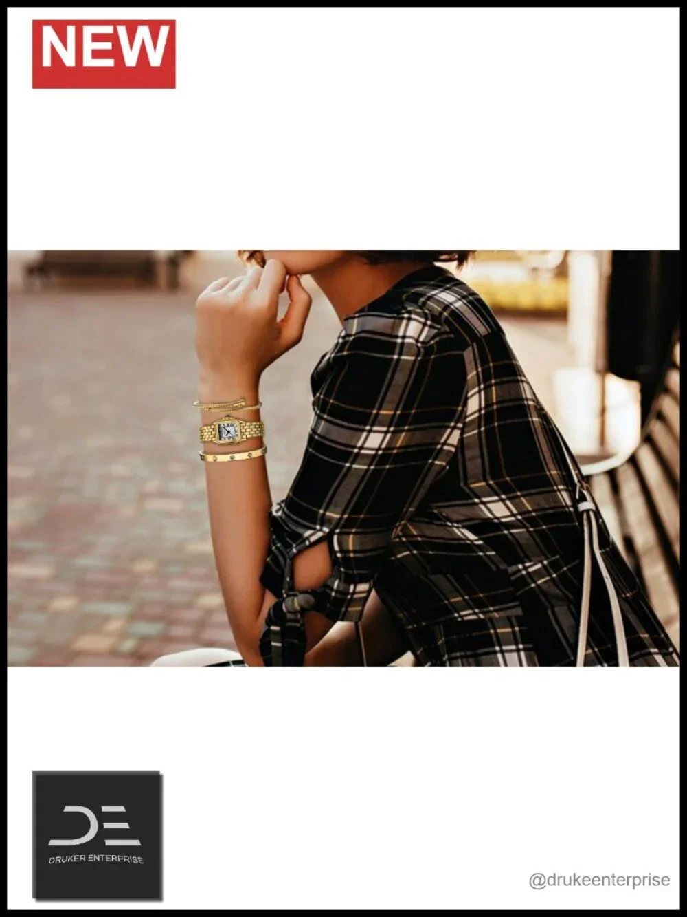 Gold-tone bangle watch and bracelet set with adjustable links